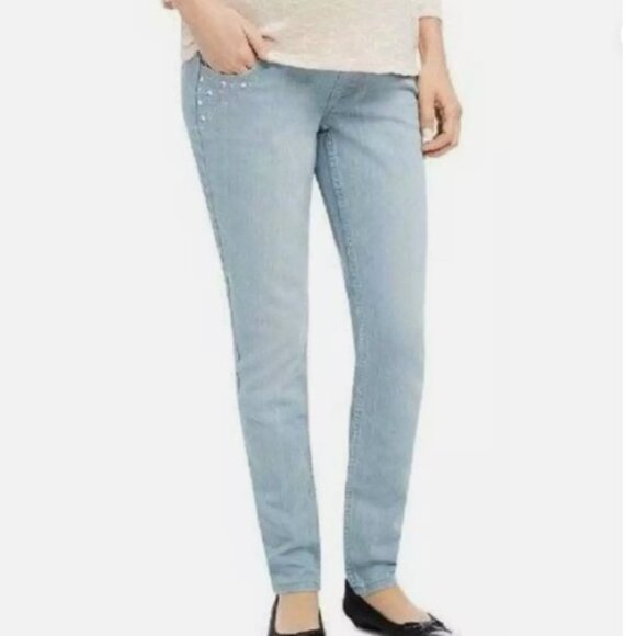 Maternity Jeans Small Blue Secret Fit Belly Embellished Denim Oh Baby Motherhood - Picture 1 of 7